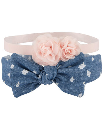 2-Pack Floral & Bow Detail Headwraps, 