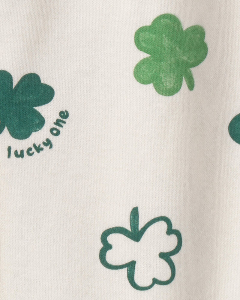 Baby 2-Way Zip St Patrick's Day Cotton Sleeper - Cream/Green, image 4 of 5 slides