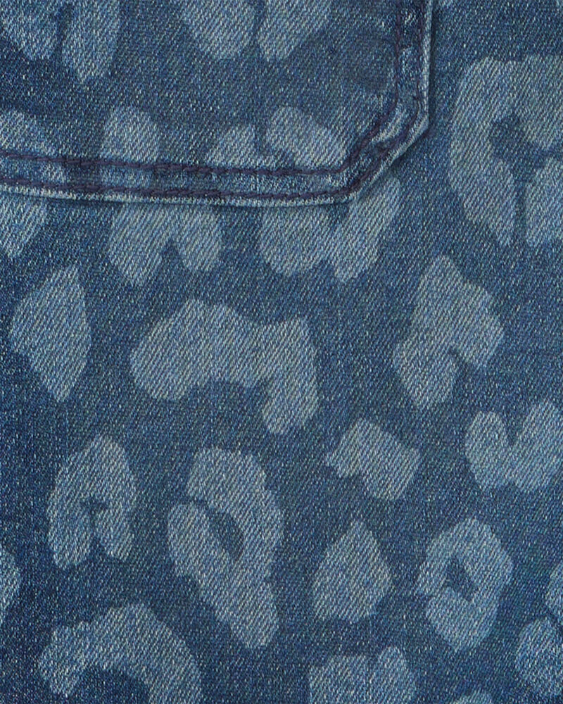 Girls Leopard Denim Skirtall - Dark Wash, image 3 of 5 slides