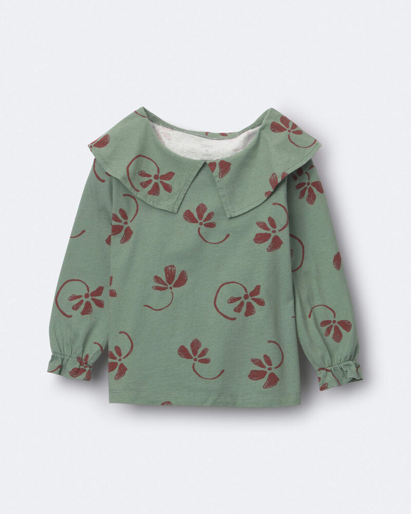 Toute-petit fille - Haut &agrave; col Claudine et imprim&eacute; fleurs - Sauge, image 2 sur 5 diapositives