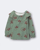 Toute-petit fille - Haut &agrave; col Claudine et imprim&eacute; fleurs - Sauge, image 2 sur 5 diapositives