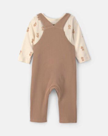 B&eacute;b&eacute; - Ensemble 2 pi&egrave;ces salopette et manches longues &agrave; motif ourson &ndash; Brun, 