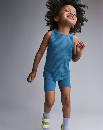 Toddler Girl Ribbed Playtime Tank - Teal, 