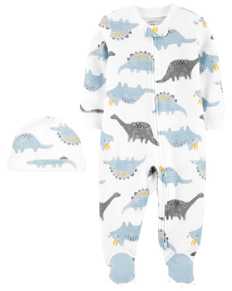 Baby 2-Pack Cap & Zip-Up Sleeper Pyjamas, image 1 of 3 slides