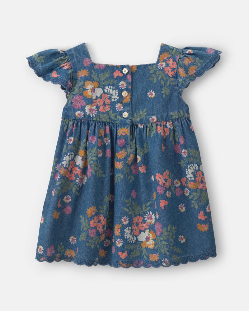 Baby Girl Floral Denim Short-Sleeve Dress - Dark Wash, image 2 of 5 slides