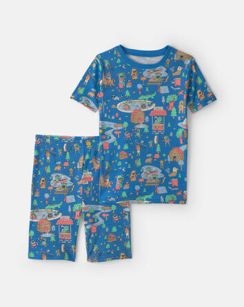 Boys 2-Piece 100% Cotton 'Monster Summer Camp' Pyjama Set - Blue, 
