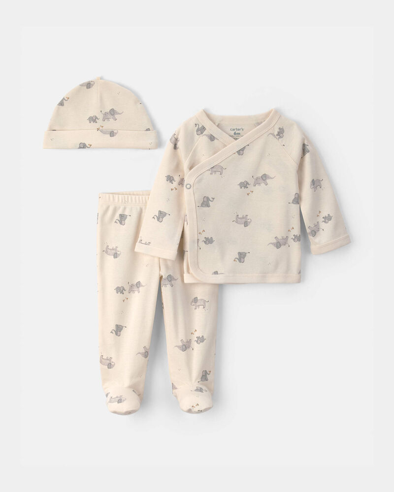 Baby 3-Piece Elephant Top & Pant Set - Ivory, image 1 of 3 slides