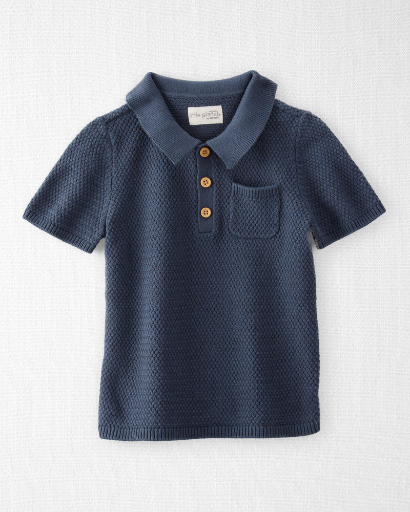 Toddler Organic Cotton Crotchet Knit Polo Shirt, image 1 of 4 slides