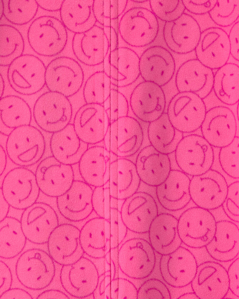 Girls 1-Piece Smiley Faces Fleece Loose Fit Pyjama - Pink, image 3 of 4 slides
