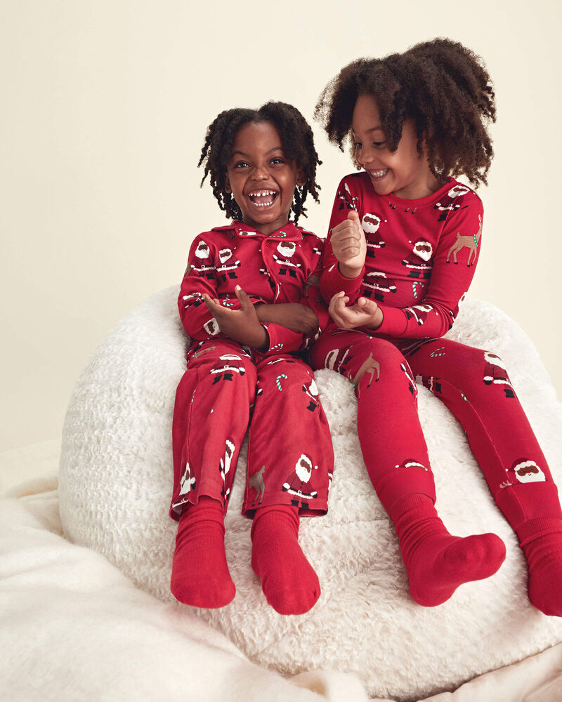 Toddler 2-Piece Brown Santa Christmas 100% Cotton Snug Fit Pyjama Set - Red, image 4 of 5 slides