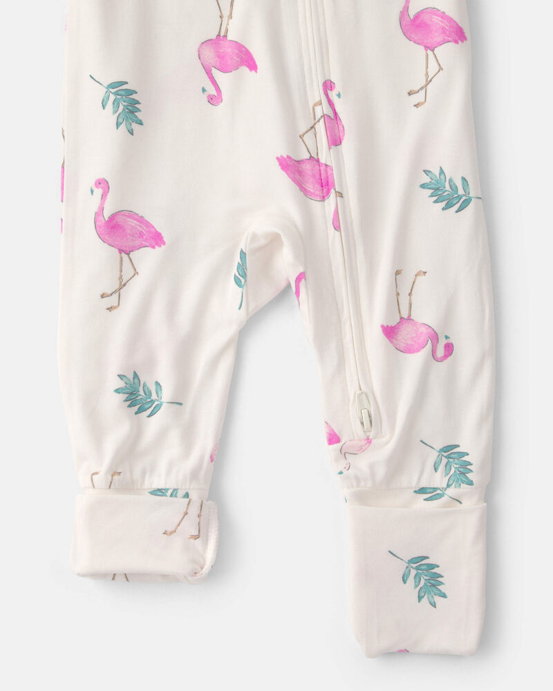 Baby Girl Flamingo PurelySoft 2-Way Zip Snug Fit Sleeper - Ivory, image 3 of 9 slides