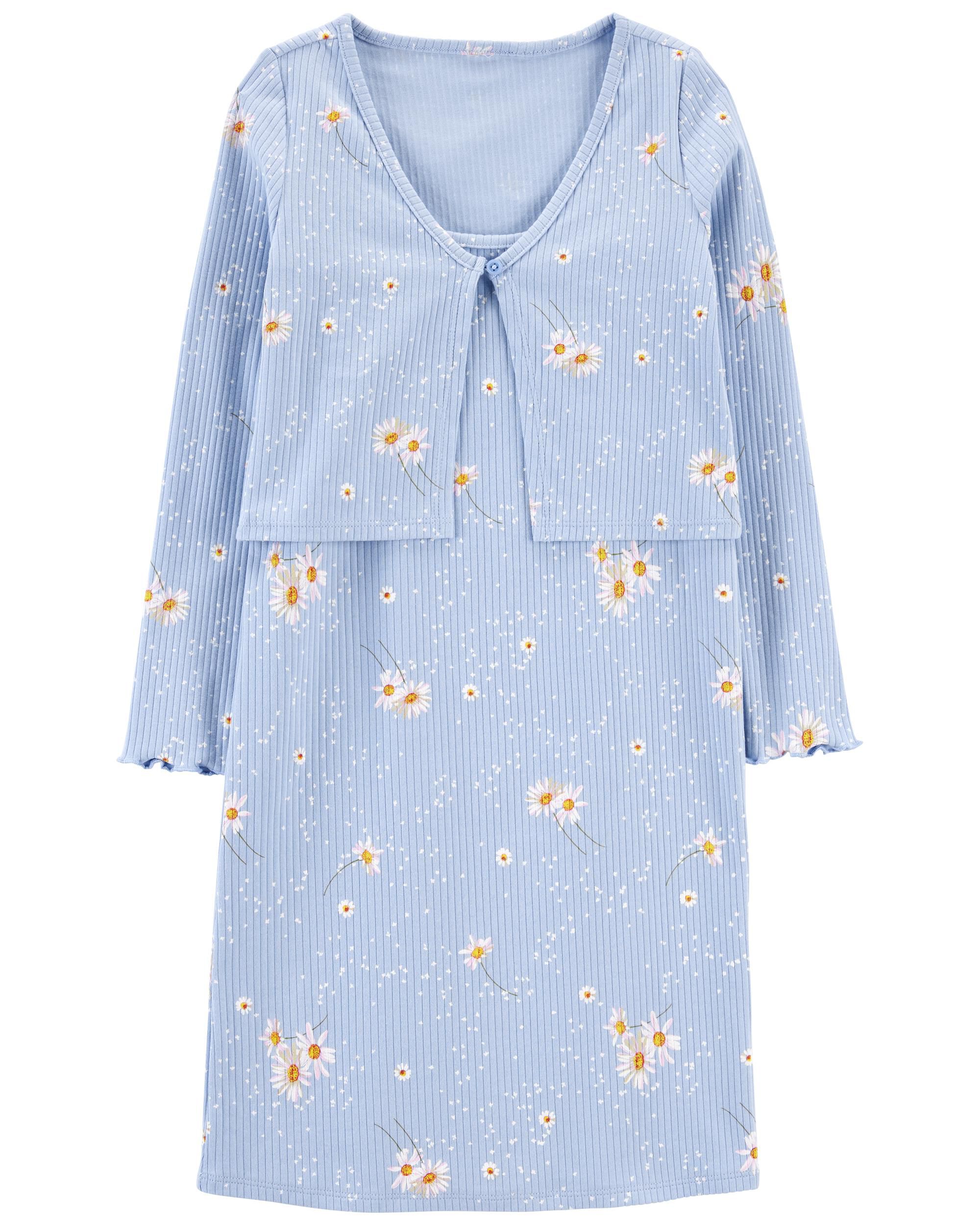 Blue Retro Floral Print Ribbed Dress Cardigan Set Carter s Canada