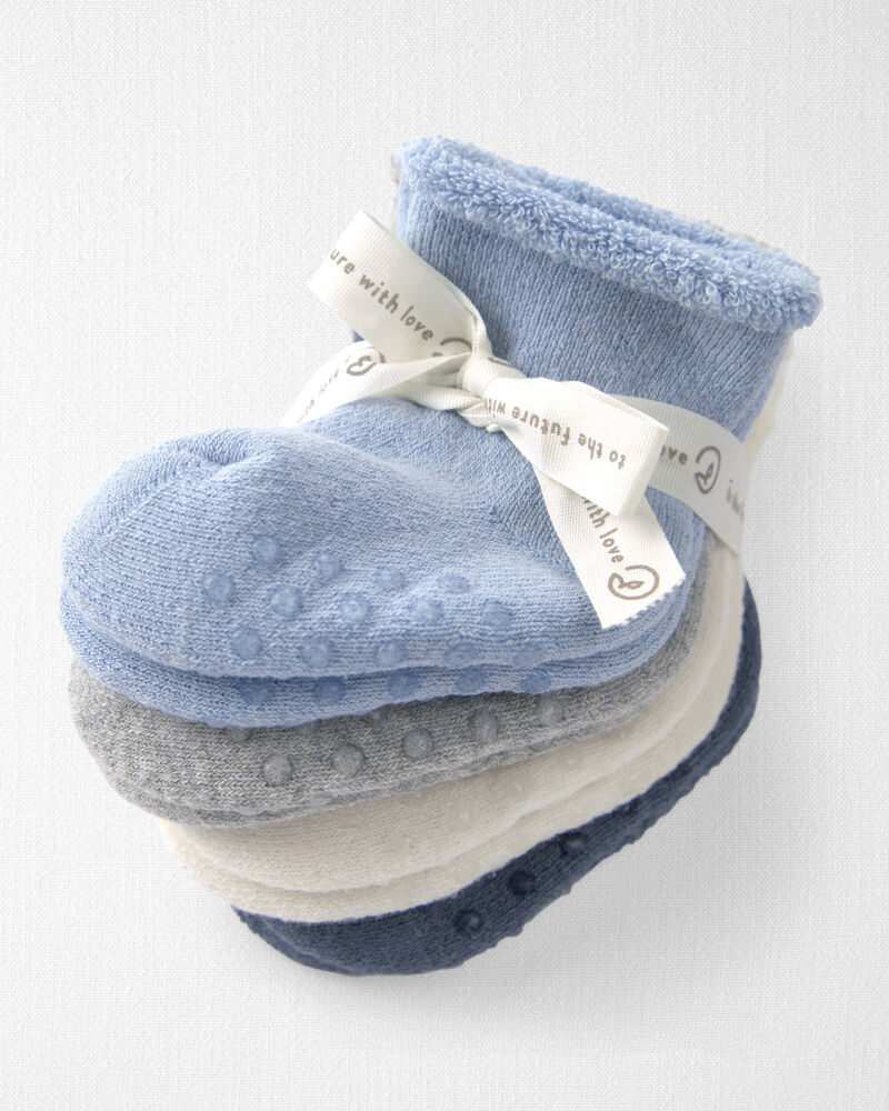 B&eacute;b&eacute; gar&ccedil;on - Emballage de 4 paires de chaussettes antid&eacute;rapantes en coton biologique, image 2 sur 2 diapositives