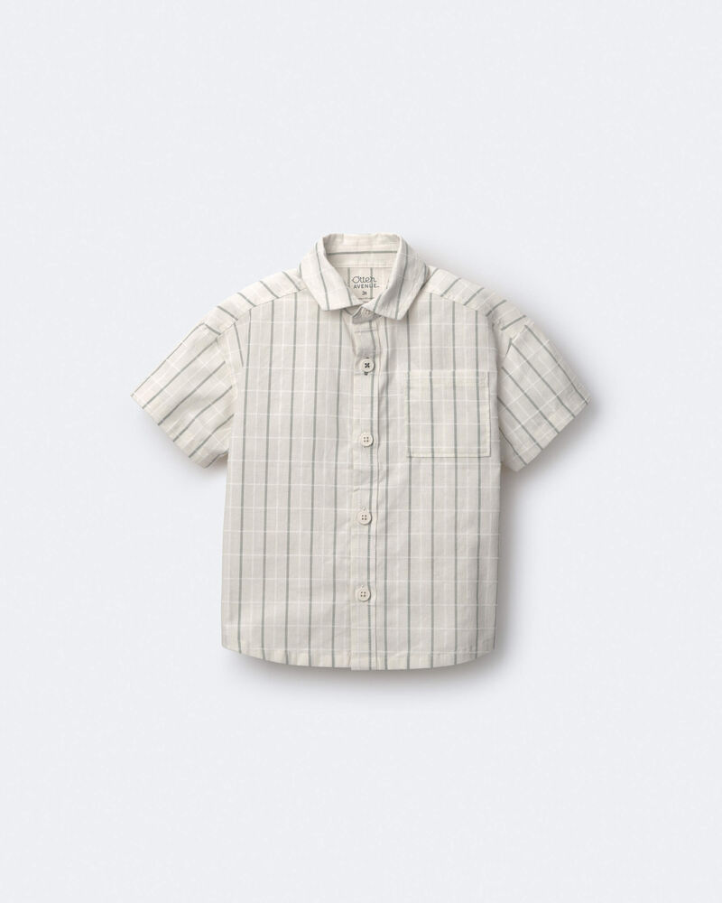Toddler Boy Dobby Knit Button-Down Short-Sleeve Shirt - Cream, image 2 of 6 slides