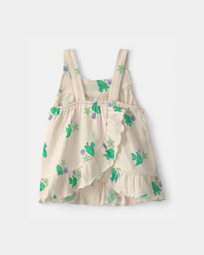 Toddler Girl 2-Piece Fish Ruffle Top & Short Set - Green/White, image 2 of 5 slides