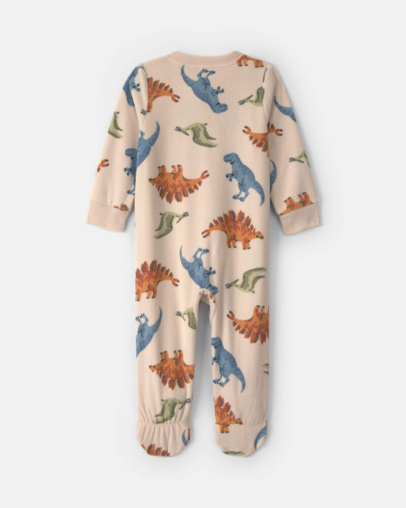 Toddler Boy 1-Piece Dino Fleece Loose Fit Footed Pyjama - Tan, image 2 of 5 slides