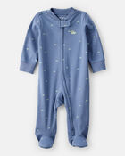Baby Boy Rhino Print 100% Cotton Long-Sleeve Sleeper - Blue, image 1 of 5 slides