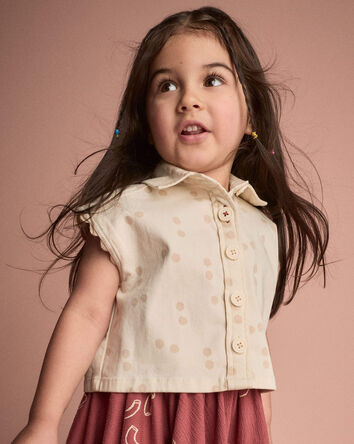 Tout-petit fille - Chemise boutonn&eacute;e sans manches &agrave; motif de pois&ndash; Cr&egrave;me, 