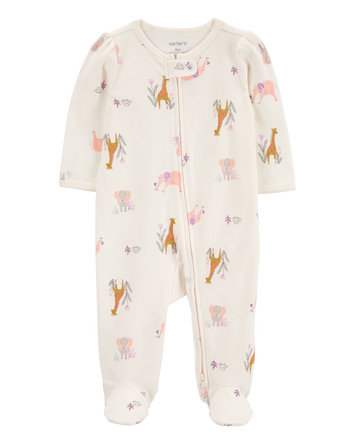Baby Animal Print 2-Way Zip Cotton Sleeper, 
