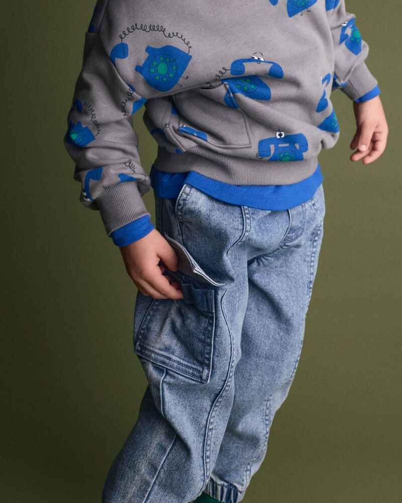 Toddler Denim Cargo Joggers in Avenue Wash - Blue, image 4 of 7 slides