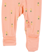 Baby Girl Pineapple Print 2-Way Zip PurelySoft Convertible Foot Sleeper Pyjamas - Coral, image 2 of 7 slides