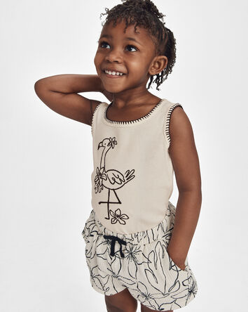 Toddler Girl Floral Crinkle Shorts - Cream, 