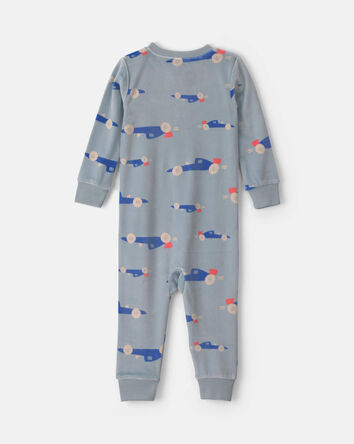 Baby Boy 1-Piece Cars 2-Way Zip DreamPlush Snug Fit Pyjama - Blue, 