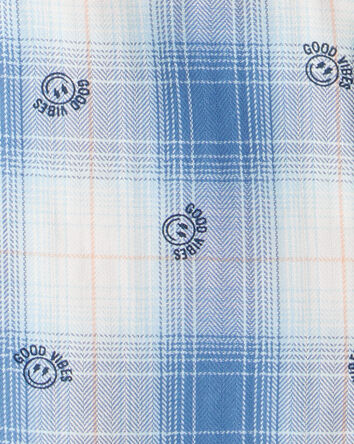 Boys Good Vibes Smiley Print Button-Down Shirt - Plaid, 