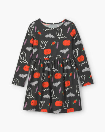 Girls Halloween Long-Sleeve Dress - Black/Orange, 