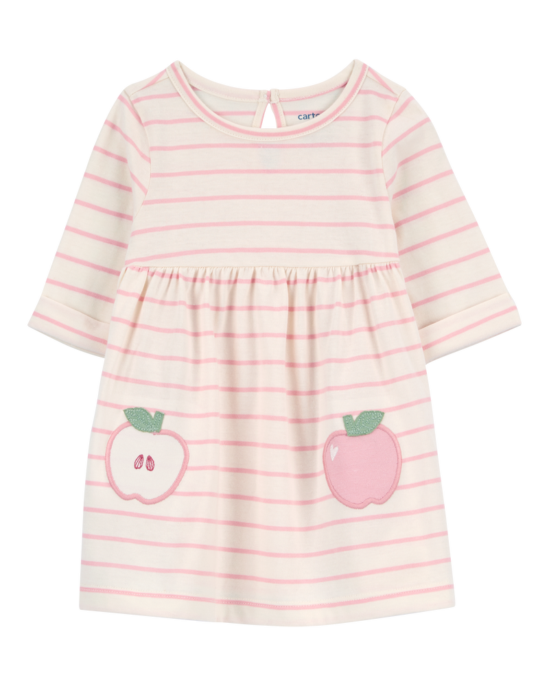 Bébé Robe en tissu gaze rayée à motif de pomme, image 1 sur 5 diapositives