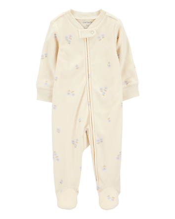 Baby Floral Print 2-Way Zip Terry Sleeper Pyjamas - Ivory, 
