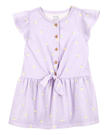Toddler Lemon Print Striped Button-Front Dress, 
