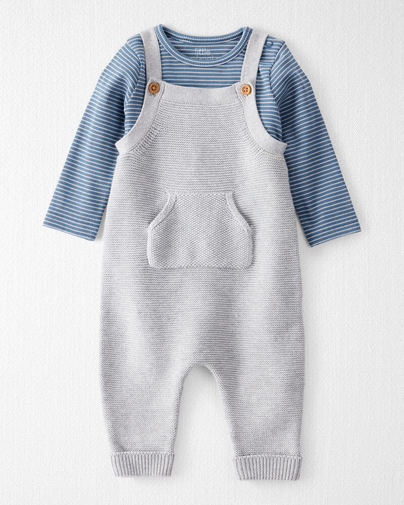 Baby Boy 2-Piece Organic Cotton Overall Set - Blue, image 1 of 7 slides