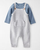 Baby Boy 2-Piece Organic Cotton Overall Set - Blue, image 1 of 7 slides