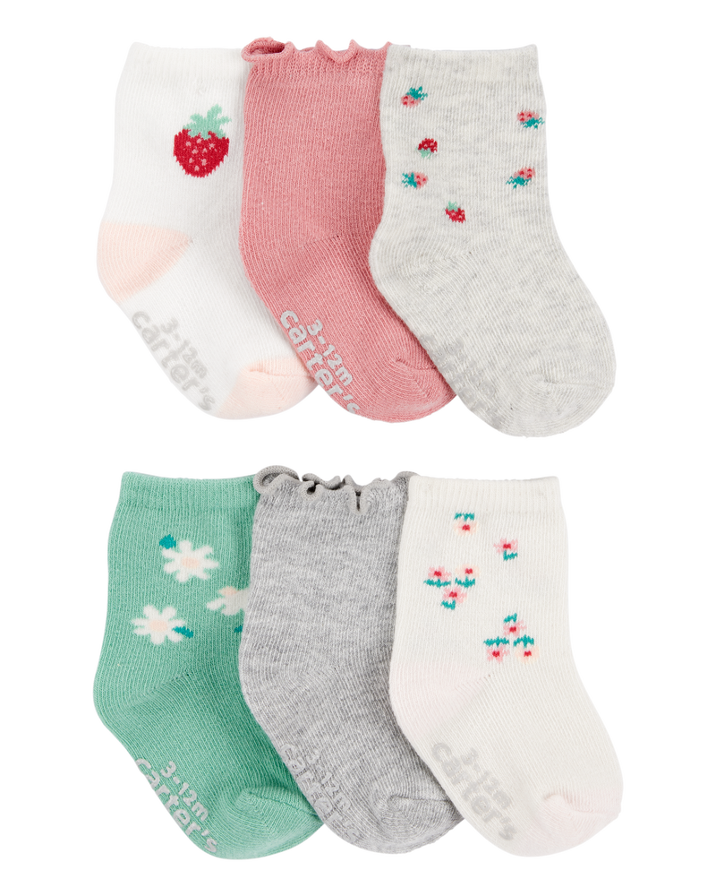 Bébé 6 paires de chaussettes mi-mollet à baies et fleurs, image 1 sur 2 diapositives