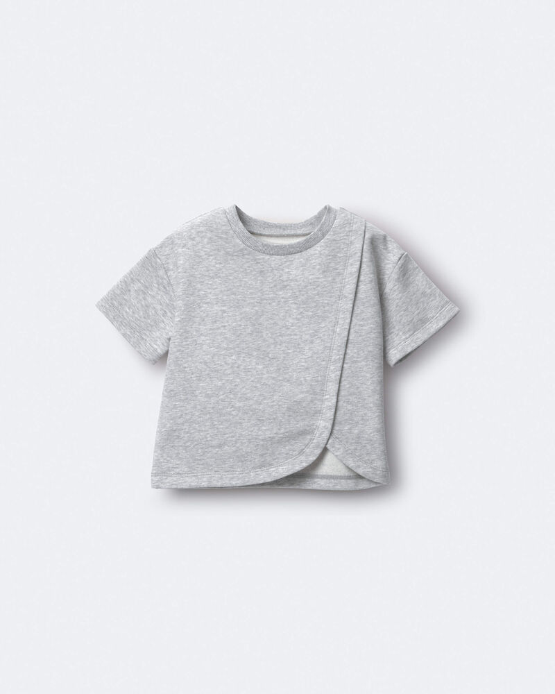 Toddler Girl French Terry Dolphin-Hem Top - Heather Grey, image 2 of 5 slides
