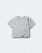 Toddler Girl French Terry Dolphin-Hem Top - Heather Grey, image 2 of 5 slides