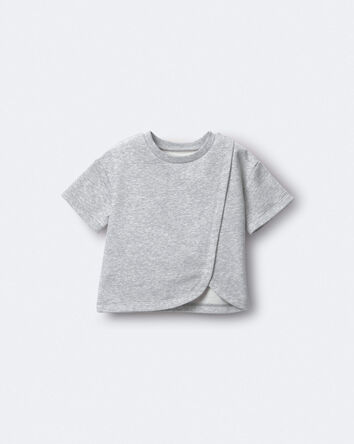 Toddler Girl French Terry Dolphin-Hem Top - Heather Grey, 