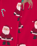 Baby 1-Piece Beige Santa Christmas 2-Way Zip 100% Cotton Snug Fit Footed Pyjama - Red, image 2 of 5 slides