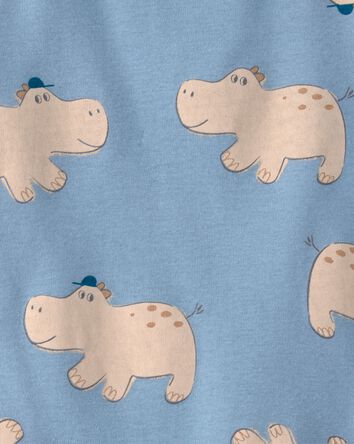 B&eacute;b&eacute; gar&ccedil;on - Barboteuse &agrave; manches courtes &agrave; imprim&eacute; hippopotame - Bleu, 