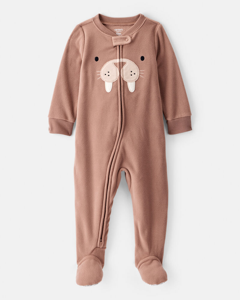 Baby Boy Walrus Loose Fit 2-Way Zip 1-Piece pyjamas - Brown, image 1 of 5 slides