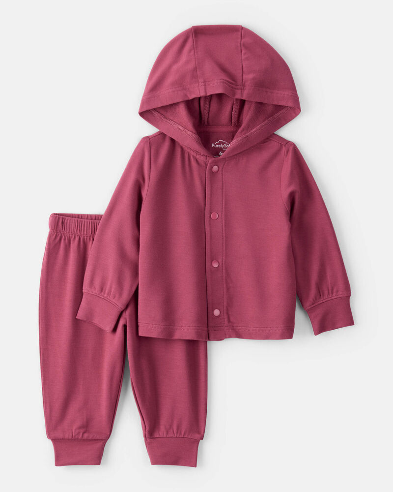 Baby Girl 2-Piece PurelySoft Long-Sleeve Tee & Pant Set - Purple/Red, image 1 of 5 slides
