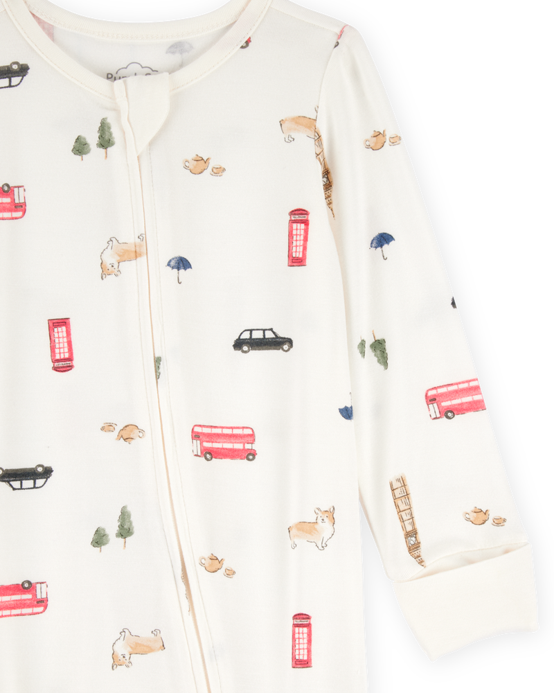 Baby London Print 2-Way Zip PurelySoft Sleeper Pyjamas - Ivory, image 3 of 6 slides