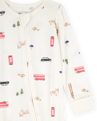 Baby London Print 2-Way Zip PurelySoft Sleeper Pyjamas - Ivory, image 3 of 6 slides