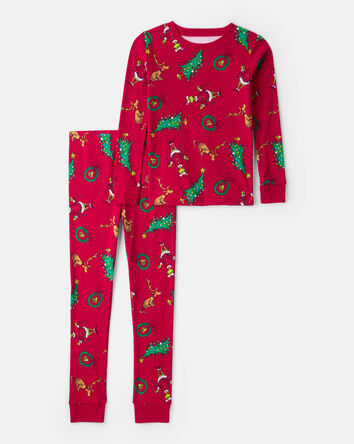 Kid Dr. Seuss™ The Grinch Print 100% Cotton Long-Sleeve Snug Fit 2-Piece Pyjamas - Red, 
