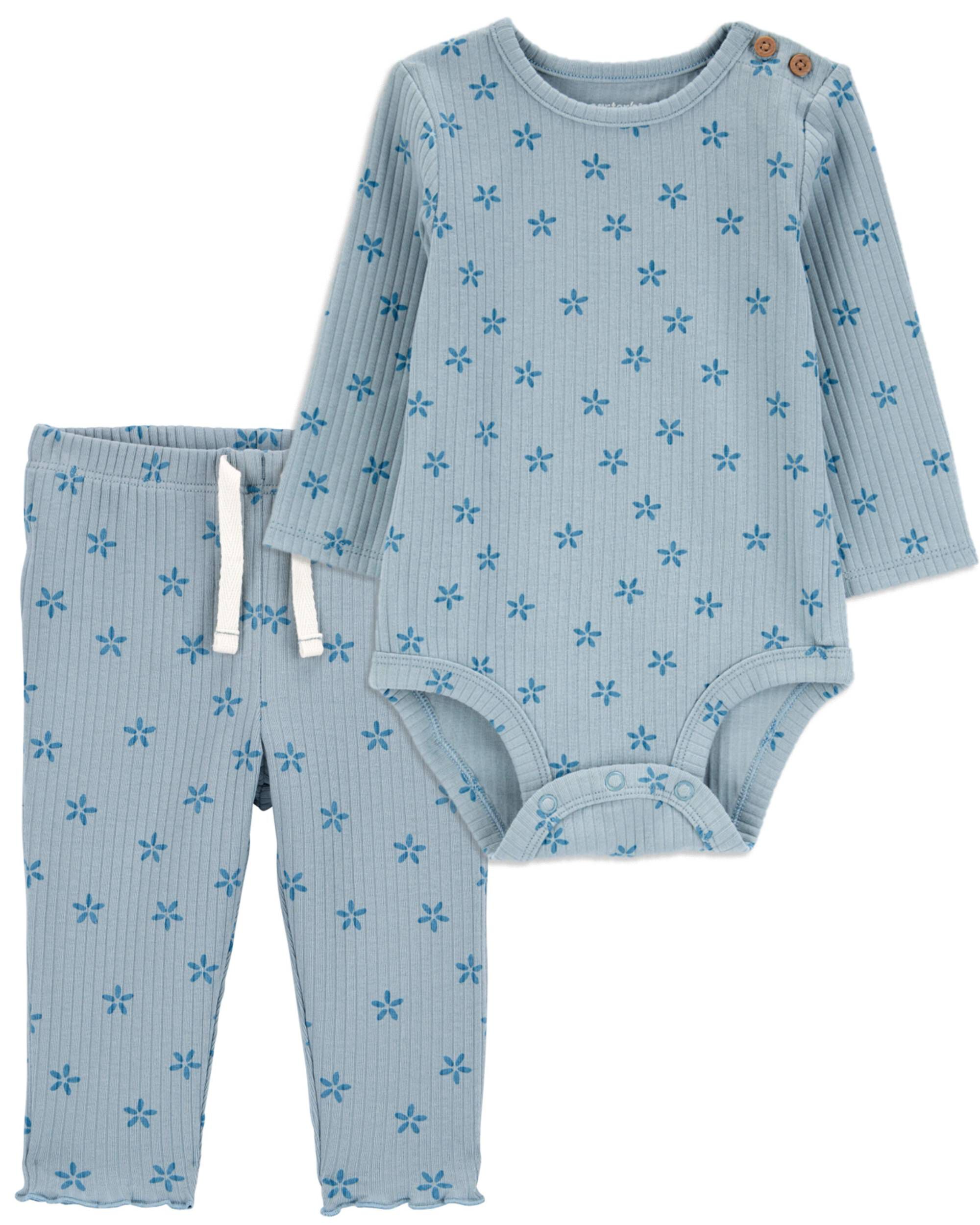 Blue Baby 2 Piece Ribbed Long Sleeve Bodysuit Pants Set Carter s Oshkosh Canada