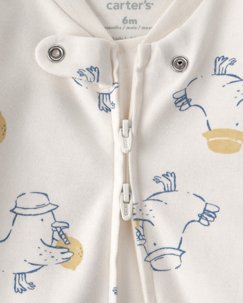 Baby Duck 2-Way Zip 100% Cotton Sleeper - Cream, image 2 of 4 slides