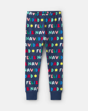 Toddler 2-Piece 'Feliz Navidad' Christmas 100% Cotton Snug Fit Pyjama Set - Navy Blue, 