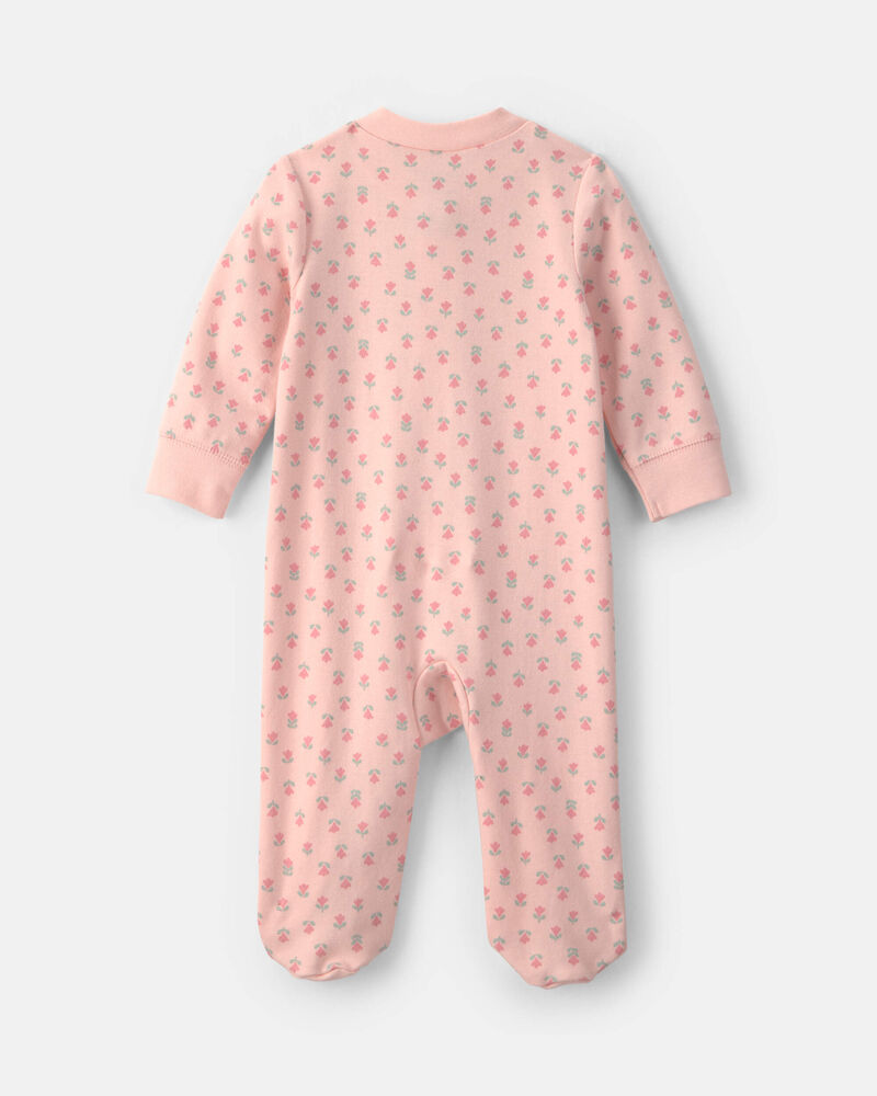 B&eacute;b&eacute; fille - Grenouill&egrave;re &agrave; fermeture &agrave; glissi&egrave;re double sens &agrave; fleurs et lapins &ndash; Rose, image 2 sur 5 diapositives