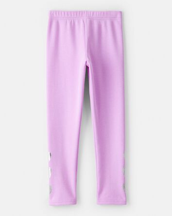 Girls Metallic Heart Pull-On Stretch Cozy Leggings - Purple, 